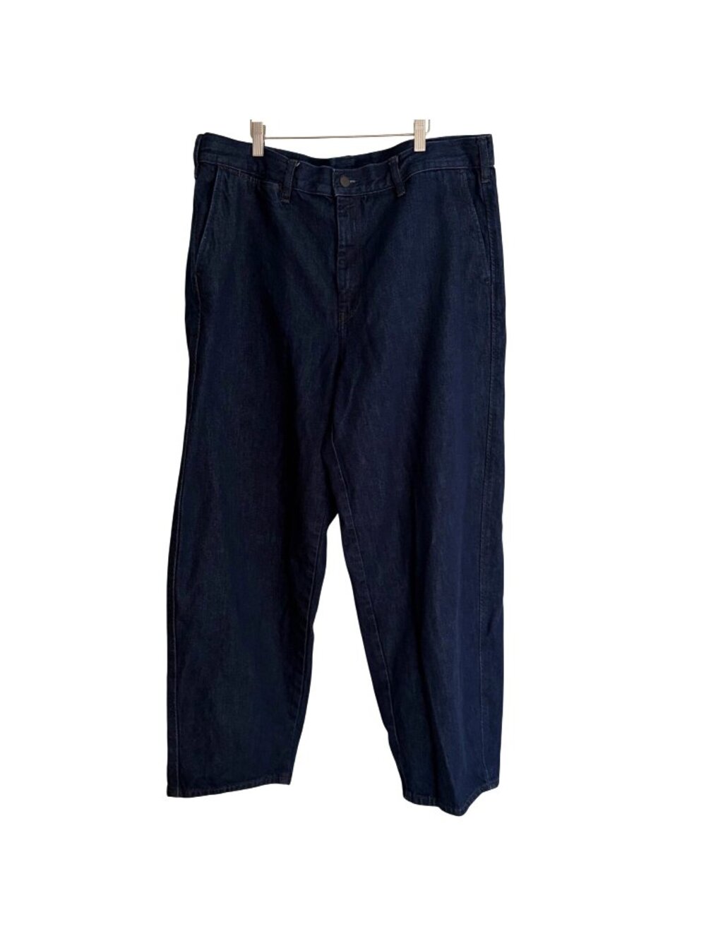Uniqlo Mens Relaxed Fit Ankle Denim Jeans XL Dark Wash Drawstring All Cotton